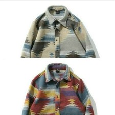 Uomo Spazzolato Camicia Cappotto a Righe Top Vintage Casual Stile Etnico Inverno