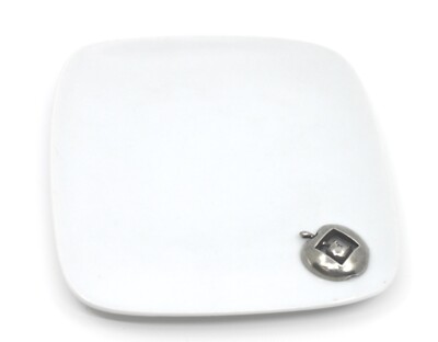 Patrick Meyer Modern Rosh Hashanah White Porcelain Plate Pewter Apple Judaica