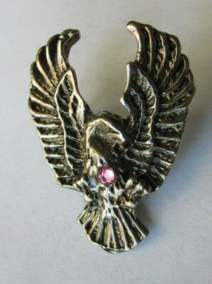 NEW Pewter Tone Eagle Pin  WIngs Up Pink Crystal Made in USA