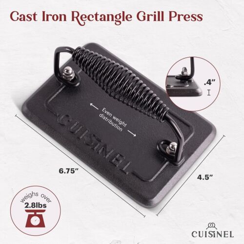Cast Iron Griddle/Grill + Burger Press + Pan Scrapers - Reversible Pre-Season... - Picture 5 of 6