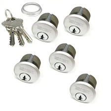 5 New Mortise Lock Cylinders 1" for Store Front Door Adams Rite Brass and 3 Keys