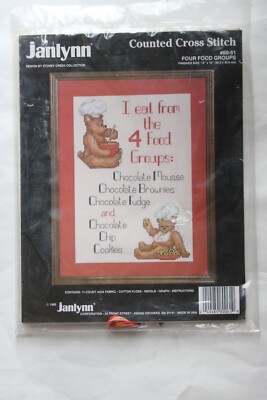 1990 Janlynn Four Food Groups Counted Cross Stitch #80-61 Bears Chocolate OPEN