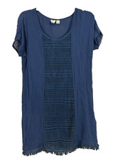 Roxy Navy Blue Crochet Detail Shift Dress Size XS Short Sleeve Cotton Lined