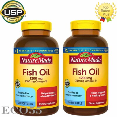 Nature Made Fish Oil 1200 mg OMEGA-3 360mg 400 Softgels, x2 bottles