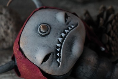 Creepy Cute Art Doll - Hellish Horned Worm, Handmade Fantasy Toy