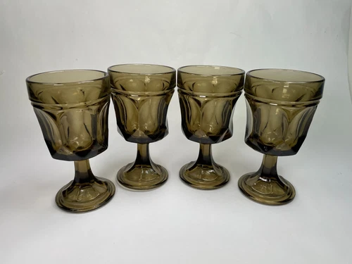 Fairfield Amber By Anchor Hocking Brown Wine Glasses 4oz Goblets Set of 4 C58