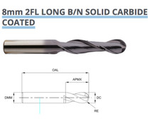 Image of 8mm CARBIDE SLOT DRILL BALL NOSED LONG SERIES COATED EUROPA TOOL 3143230800 12