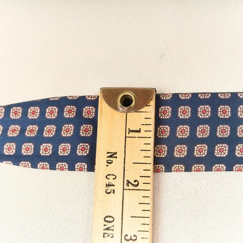 Vintage Silk Bow Tie Navy Geometric Batwing Square End Adjustable USA image 8