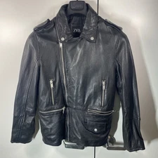Zara Men’s Sized Medium Real Leather Biker Jacket With Four Zippers