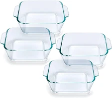 Small Casserole Dishes 4 Pack, 5 Inch Glass Square Baking Dish Individual Portio