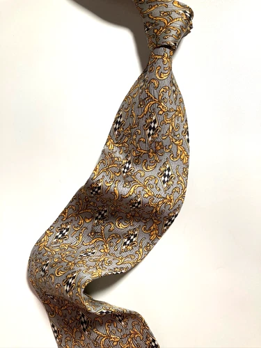 GIANNI VERSACE Vintage '90s Baroque Acanthus Tie Grids Art Nouveau Italy Gray image 3