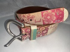 Fossil Vintage Leather Belt Boho Flowers Stripe Distressed Women s Medium