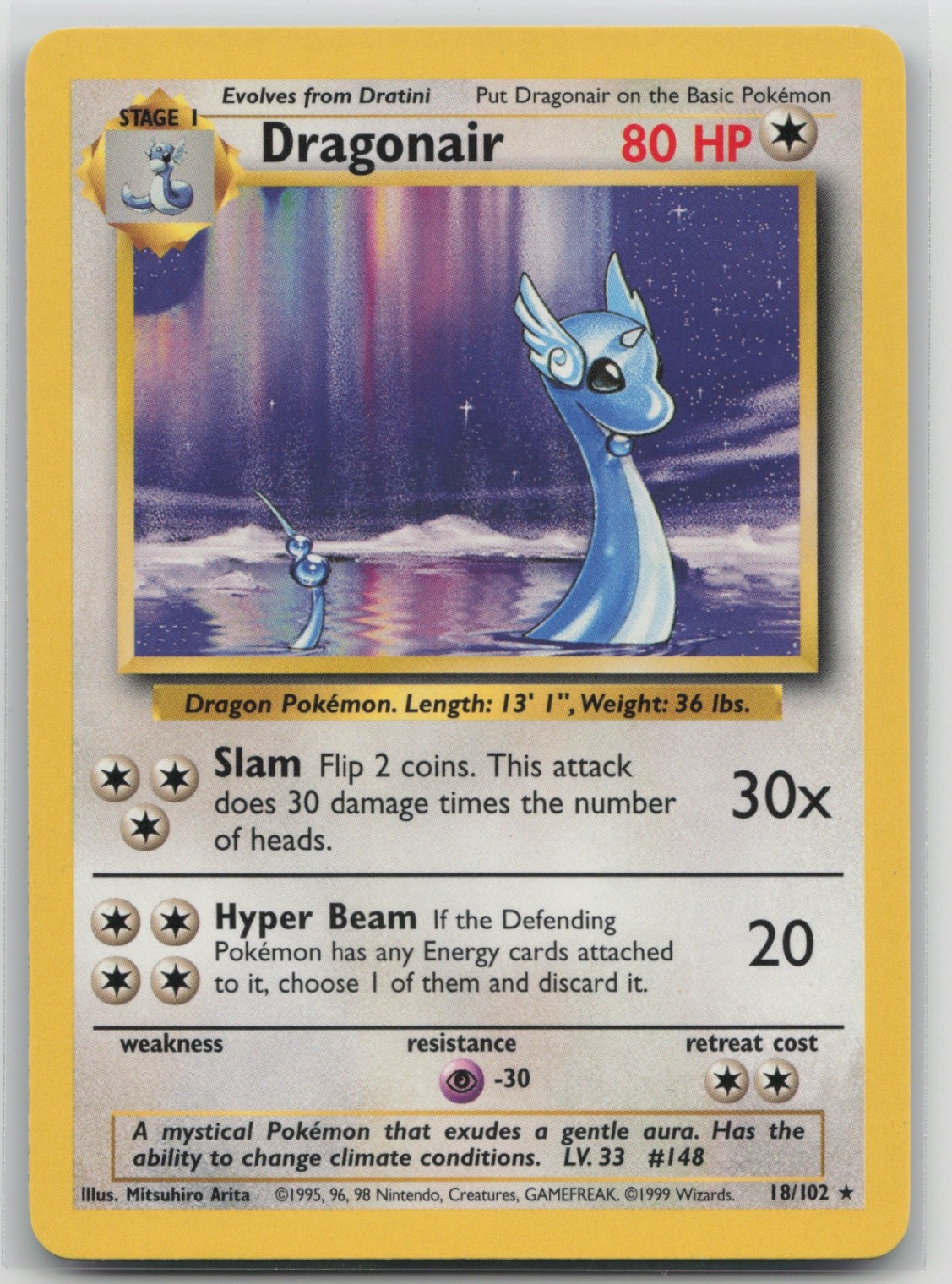Pokemon Card Dragonair Rare Base Set 018/102