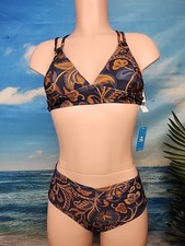 Nwt Cupshe Womens Two Piece Swimsuit Small Blue Orange Floral