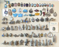 Vintage Sterling Silver & Brass World Travel, Map & Shield Charms CHOICE