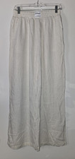 Women's Beige Solid Wide-Leg Pants Elastic Waist Polyester Blend M