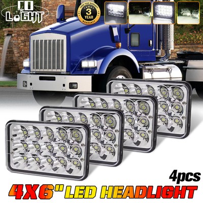 4pcs 4x6'' LED Headlights Hi/Low For KenworthT800 1987-16 Peterbilt Freightliner