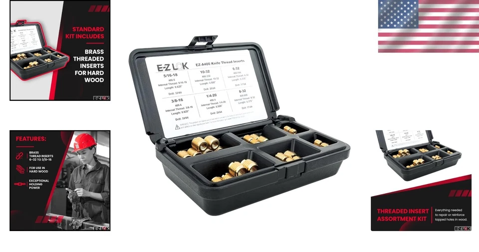 Brass Thread Inserts for Hardwood - 6-32 to 3/8-16 - Image 2 of 4