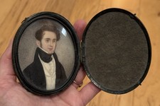 Antique 1832 Framed Miniature Mans Portrait Painting Folk Art Henry Humphrey