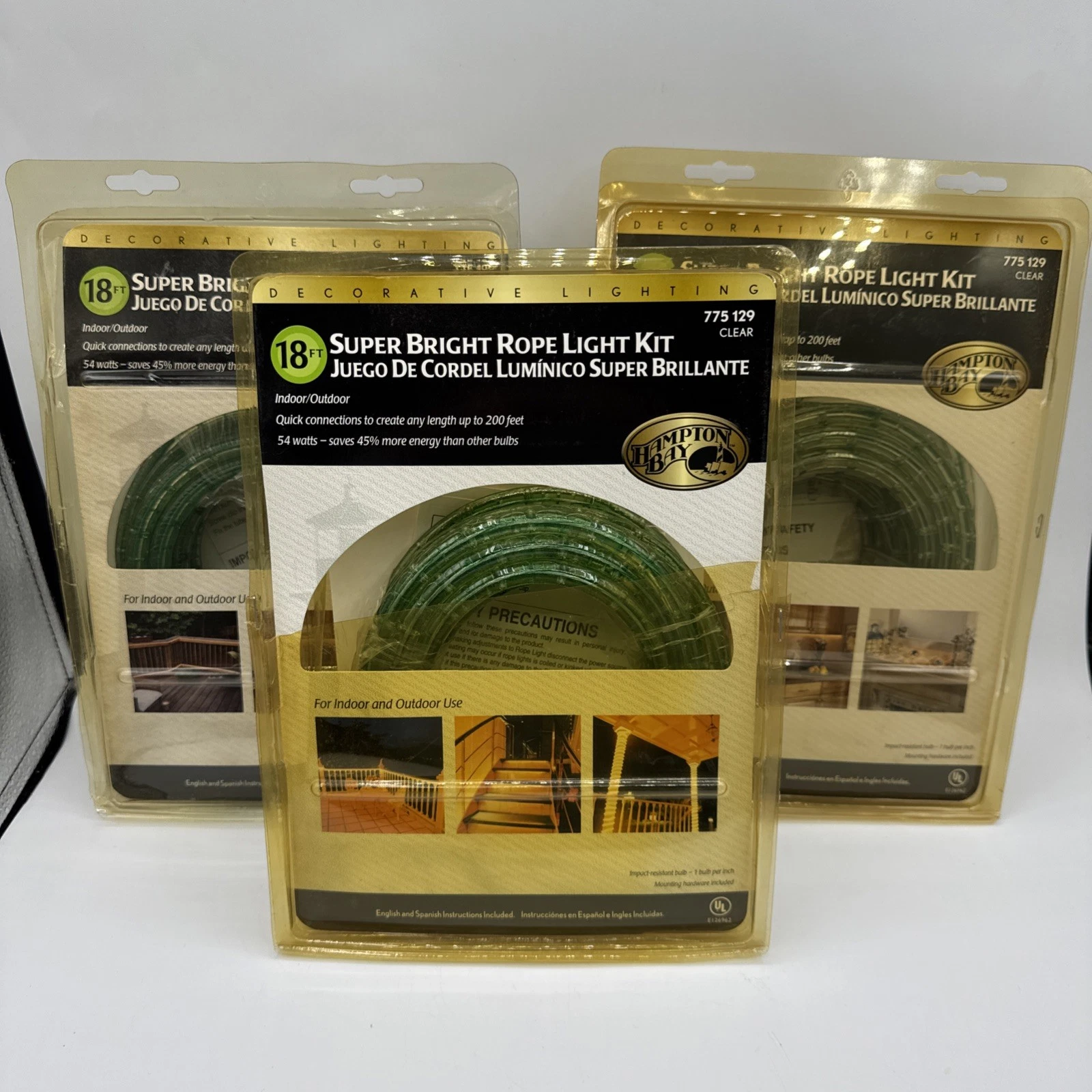 3 Hampton Bay Decorative Lighting Super Bright Rope Light Kit Clear 18 Ft. New