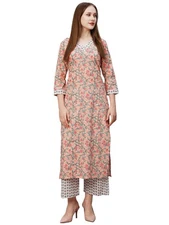 GoSriKi Women's Cotton Blend Kurta with Pant