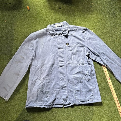 #ad vintage distressed french chore coat in grayish blue size xl $45.00