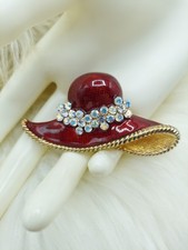 Eisenberg Ice Large Gold Tone & Red Enamel Rh...