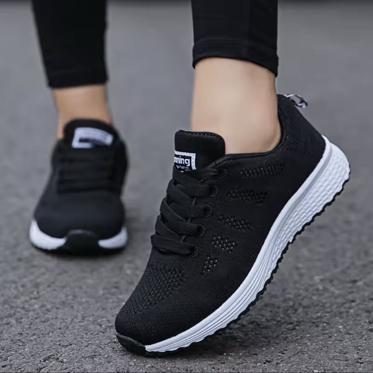 Mesh Breathable Lace Up Sneakers White or Black Athletic Shoes for Women