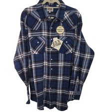 Ely Cattleman Mens Blue Flannel Plaid Western Pearl Snap Shirt XLT Tall NWT