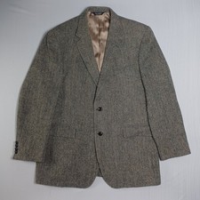 Vintage Jos A Bank Harris Tweed 100 Wool Blazer Mens 46L Gray Herringbone