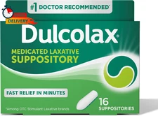 Dulcolax Stimulant Laxative Medicated Suppositories, Predictable & Effective Con