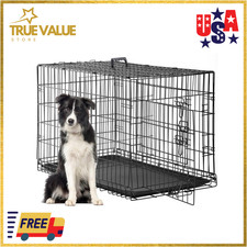 48" Dog Crate Folding Metal Double Door w/ Divider Leak Proof Tray