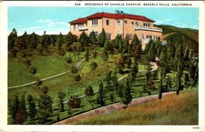 Actor CHARLIE CHAPLIN Home, BEVERLY HILLS, California Postcard - Curt Teich