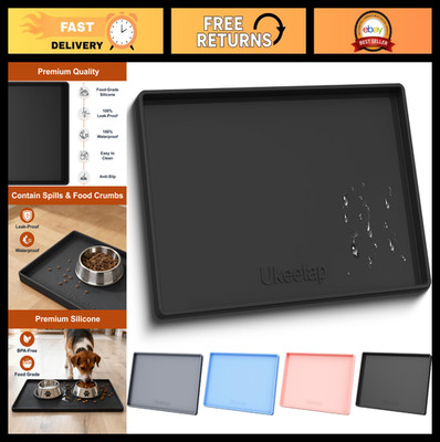 Extra Thick Waterproof Silicone Pet Feeding Mat 19''x12'' Non-Slip, Spill Proof, B