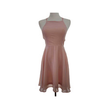 Lulus Strappy To Be Here Mini Dress Sz S Blush Dusty Pink Fit Flare Strappy Back