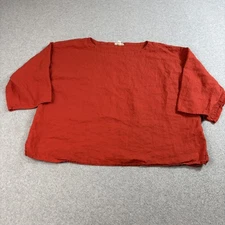 Eileen Fisher Organic Linen Shirt Womens Medium Red Boxy Lagenlook Boho Heritage
