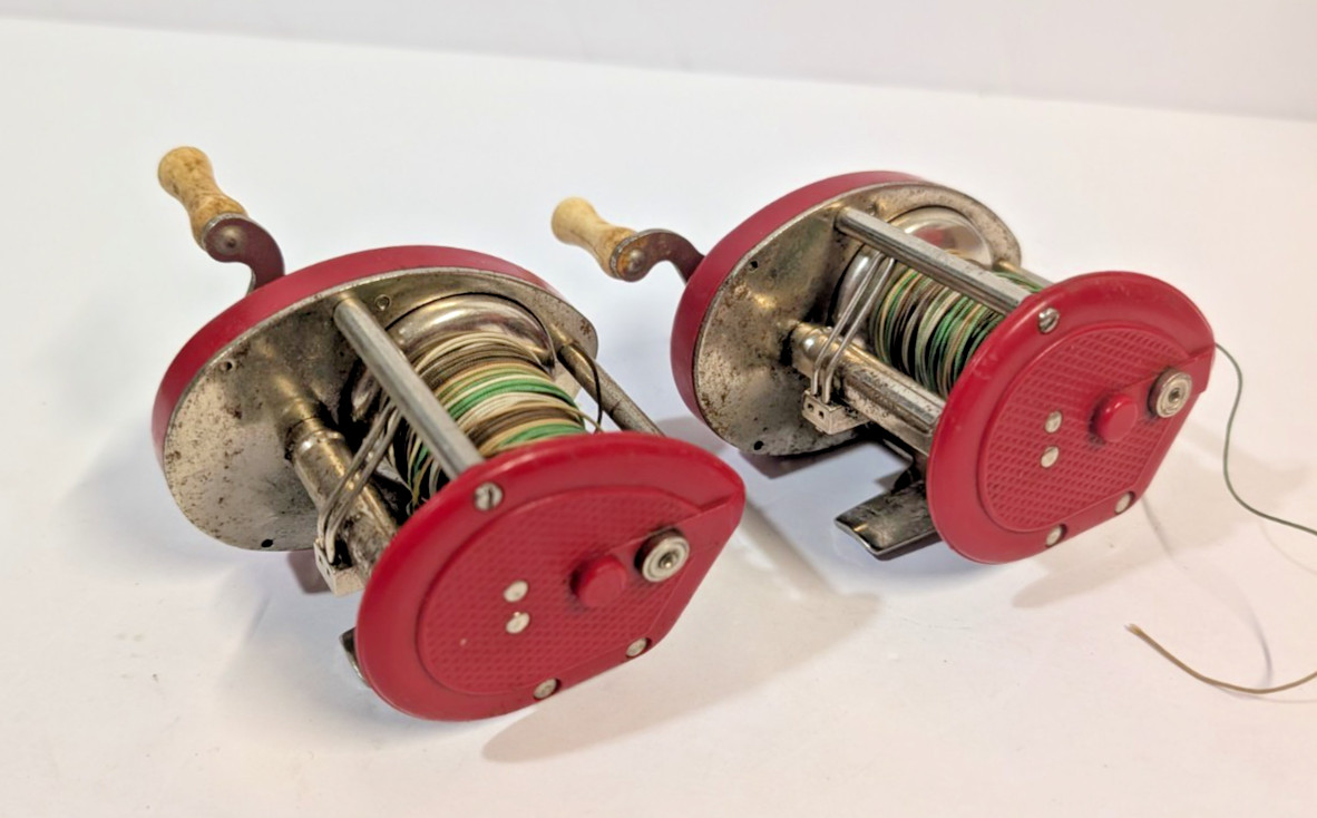 Vintage Youth Baitcast Reel Set of 2, Red Made in USA, Unbra