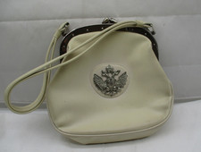 Vintage Goldpfeil Damen Handtasche – Leder weiß „Wappen Österreich-Ungarn Adler“