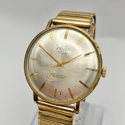 Enicar Ultrasonic Hand Wind Wristwatch Vintage Mens 17 Jewels Gold Silver