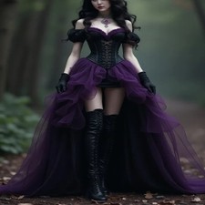 Vintage Black Purple Gothic Prom Dresses Evening Birthday Formal Party Gowns