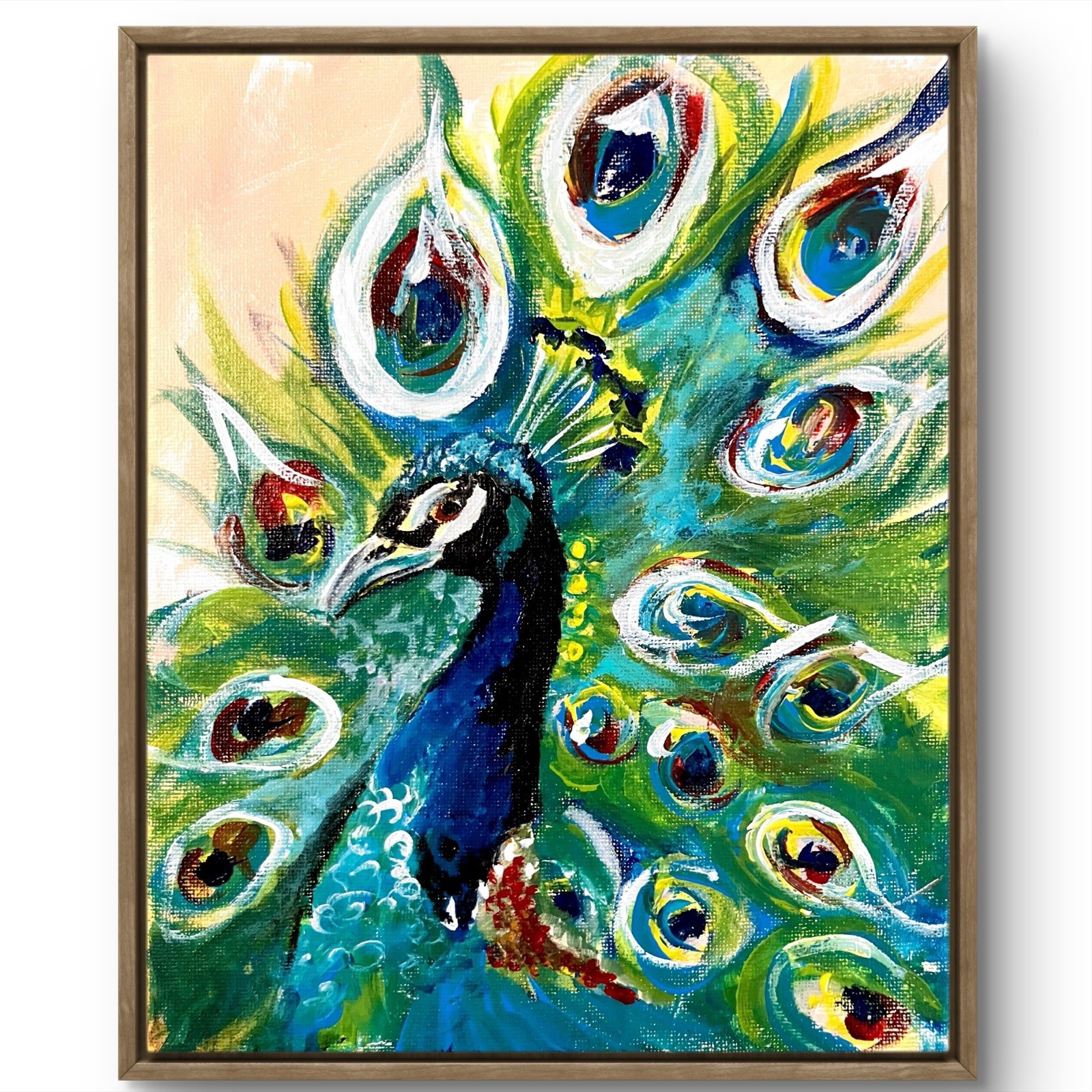 TITA PAINTZ Peacock Portrait Expressionist Hand Painted Wall Art 8x10 Canvas