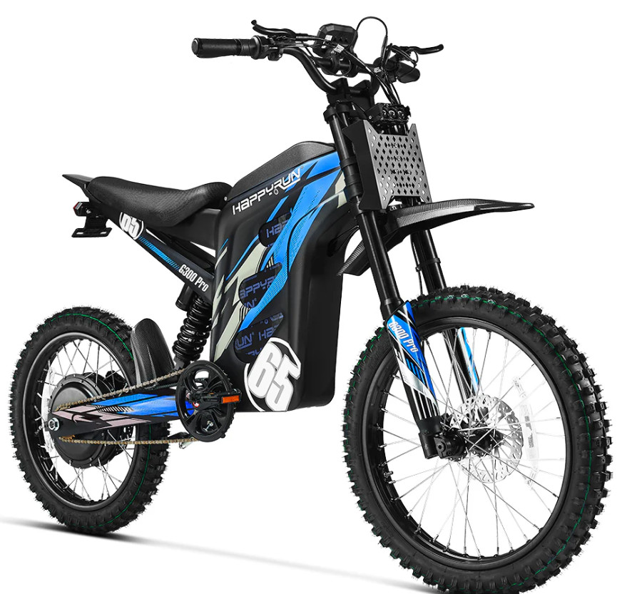 HappyRun G300 Pro Blue Electric Dirt Bike 6500W 50MPH 70 Miles Range NEW 2025