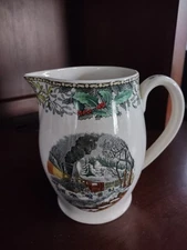 ANTIQUE ADAMS ENGLAND AMERICAN RAILROAD SCENE SNOWBOUND MILK PITCHER Christmas 