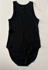 A New Day Womens Black Ribbed Tank Bodysuit L NWT Snapped Crotch Round Neck