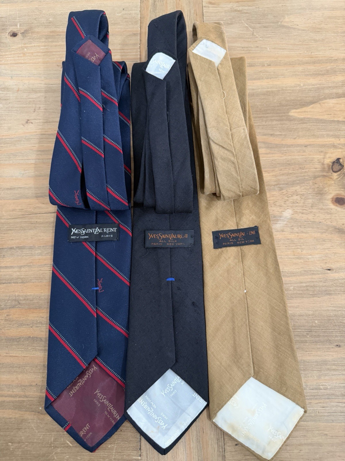 Lot of 3 Vintage Yves Saint Laurent Necktie Tie Linen Silk Logo 90's 80's YSL thumbnail 2