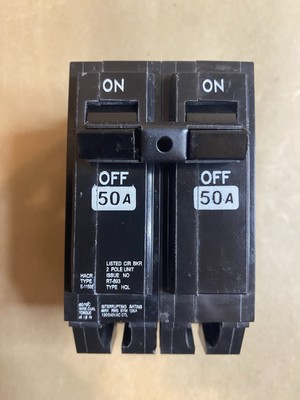 50AMP 2 Pole Circuit Breaker HACR TYPE E-11592 RT-693 HQL 50A 120/240VAC