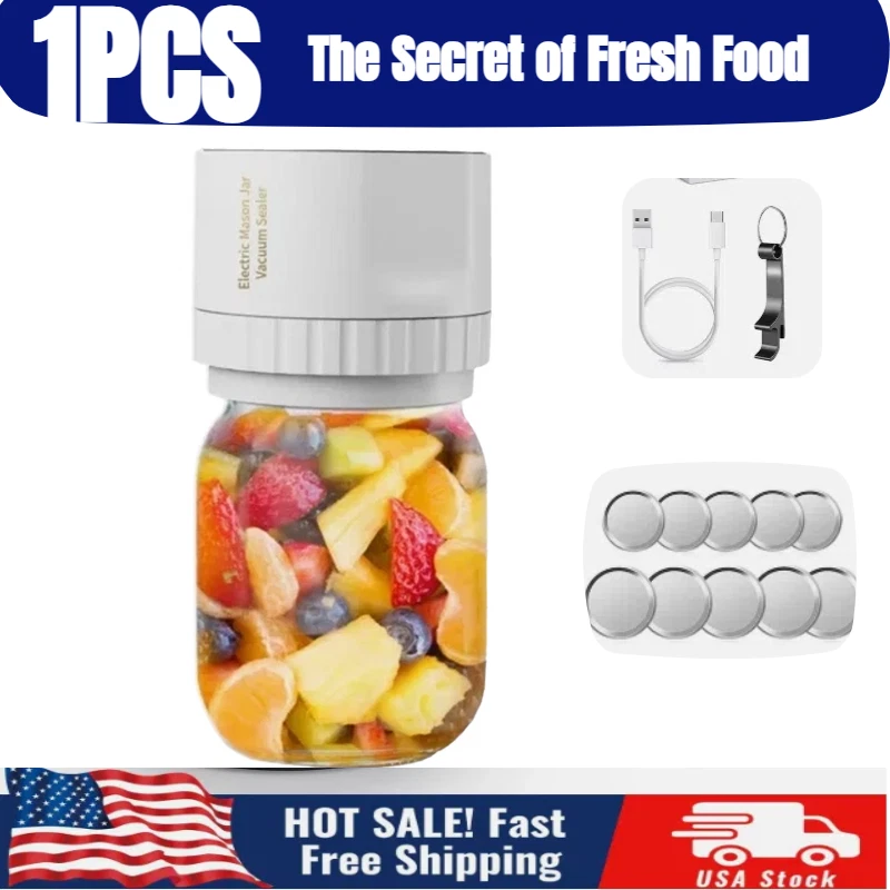 Mason Jar Vacuum Sealer Kit for Wide & Regular Mason Genie Jar &10 Lids WHITE US - Image 3 of 4