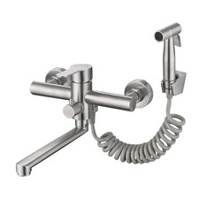 Wall Mount Kitchen Sink Faucet with Side Sprayer, Commercial Faucet, Nickel B...