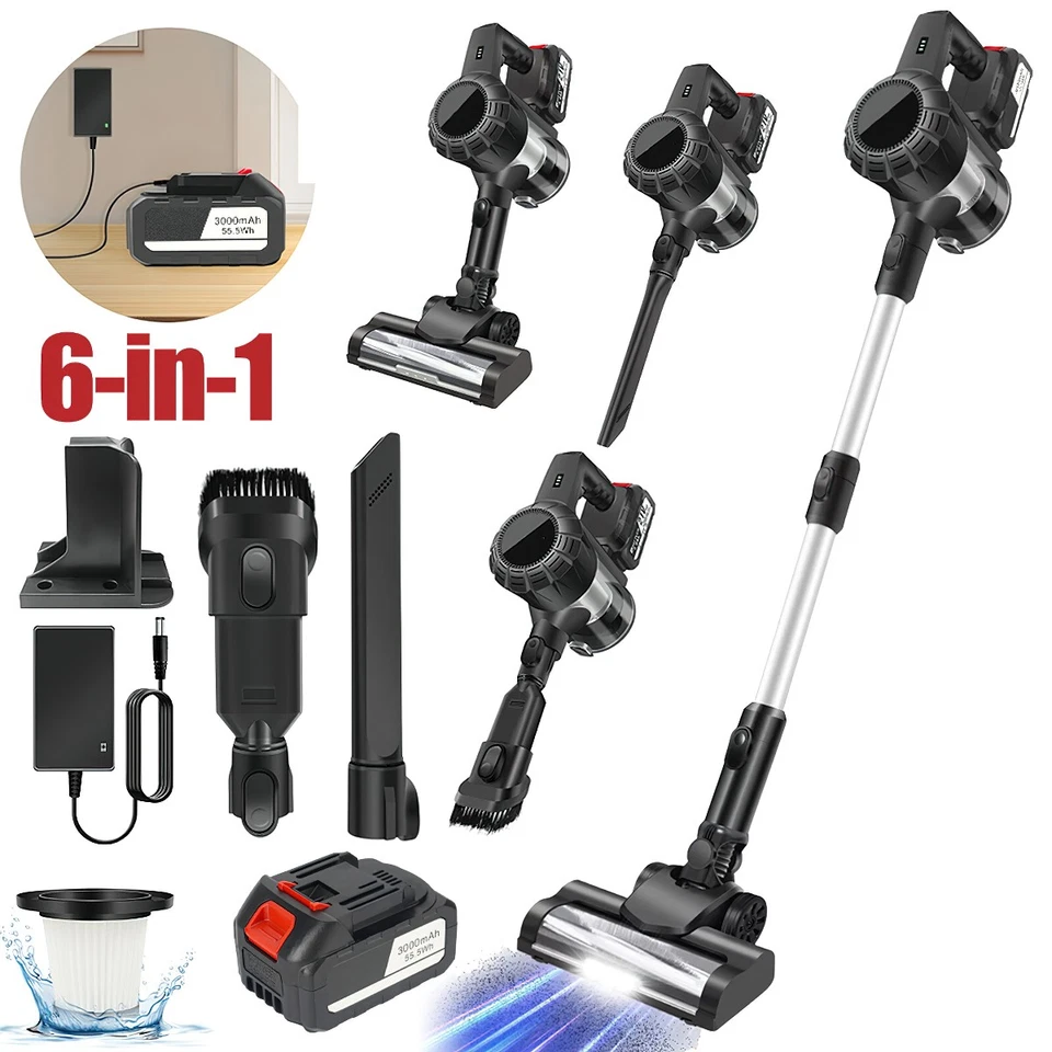 6-in-1 LED kabelloser Akku Staubsauger Tragbarer Beutelloser Handstaubsauger - Bild 2 von 4