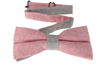 Men’s Red Linen Bow Tie Pre-Tied Adjustable Bowtie with Gray Center Wedding - Image 1 of 2